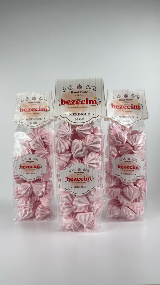 Çilek Aromalı El Yapımı Pembe Beze 80gr x 3 adet